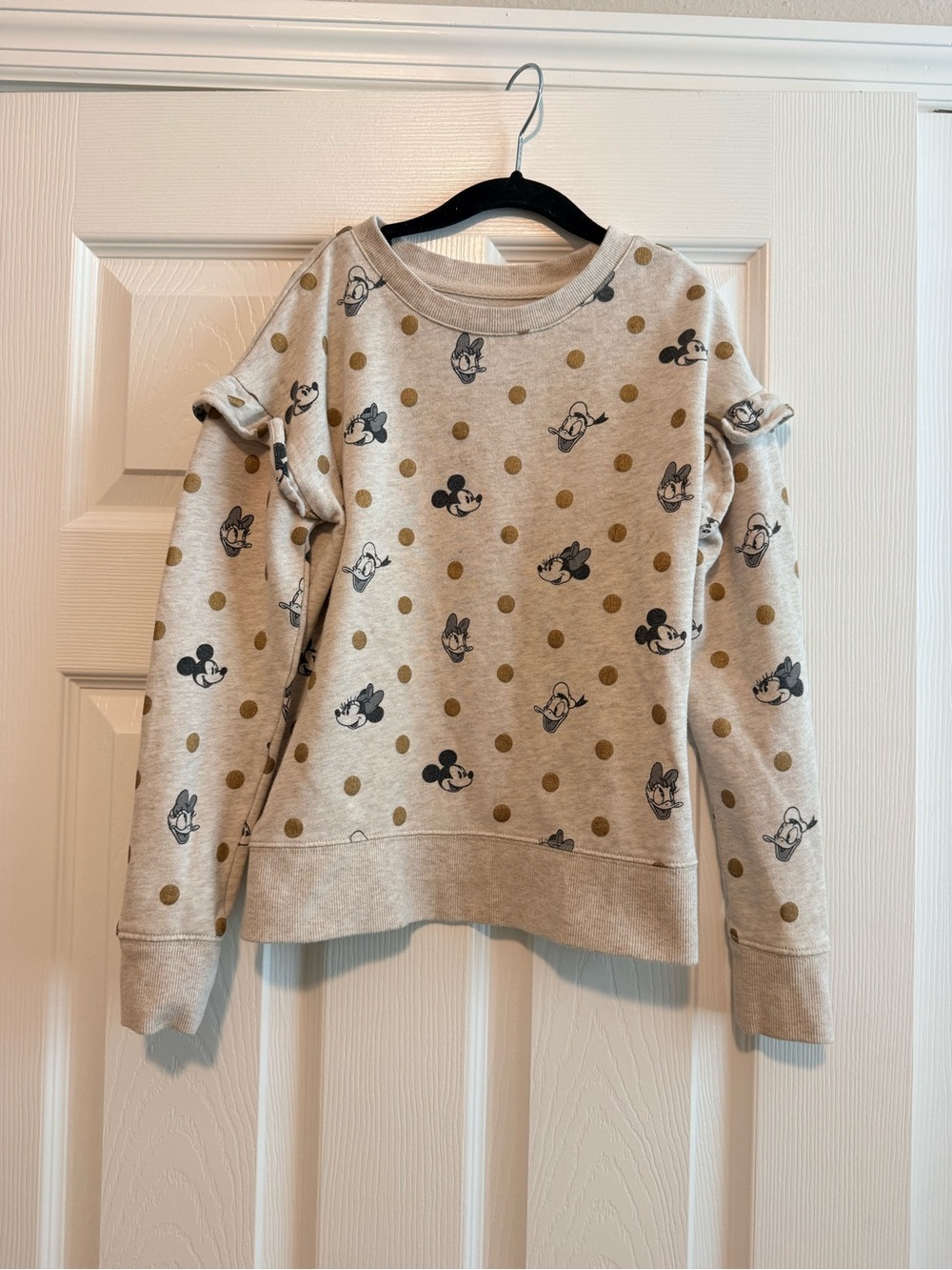 GAP Beige Kids Sweatshirt with Black Mickey Faces and Gold Polka Dots
